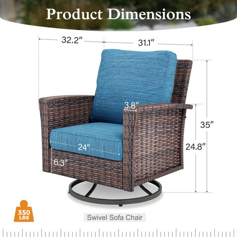 2-Piece Patio Wicker Swivel Glider Chairs with 5.5" Thick Cushions