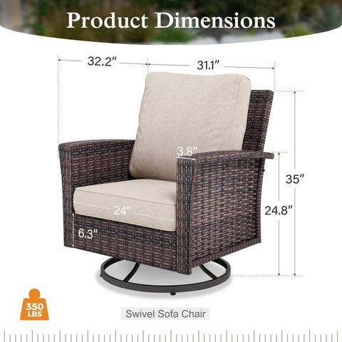 2-Piece Patio Wicker Swivel Glider Chairs with 5.5" Thick Cushions