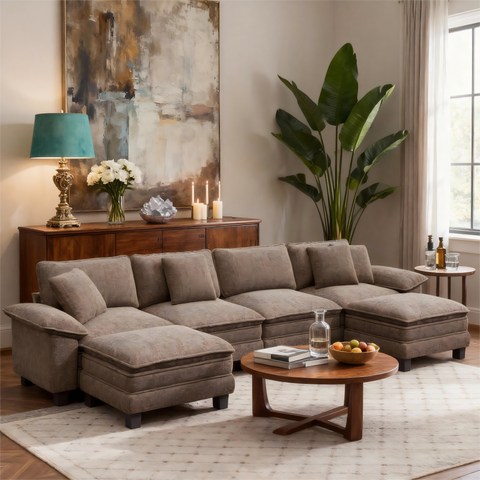 Modular Chenille Cloud Sofa with Ottoman for Living Room & Apartment