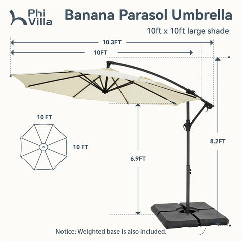 10ft Outdoor Patio Offset Cantilever Umbrella with Cross Base
