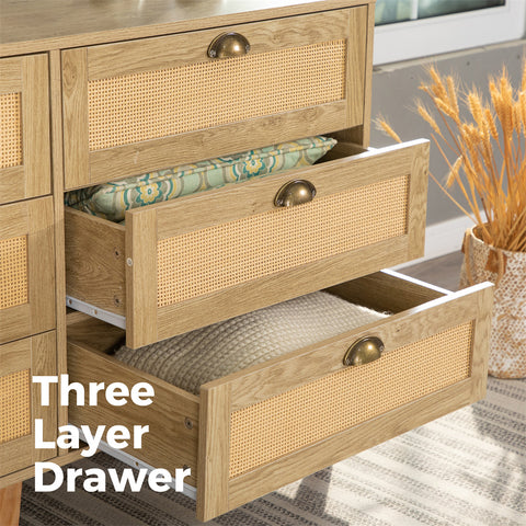 Natural Rattan Storage Sideboard Buffet Cabinet and Chest of Drawers