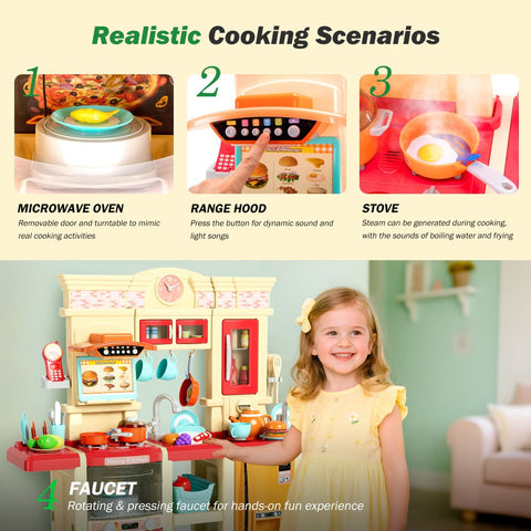 All-in-One Interactive Play Kitchen for Toddlers with Realistic Appliances