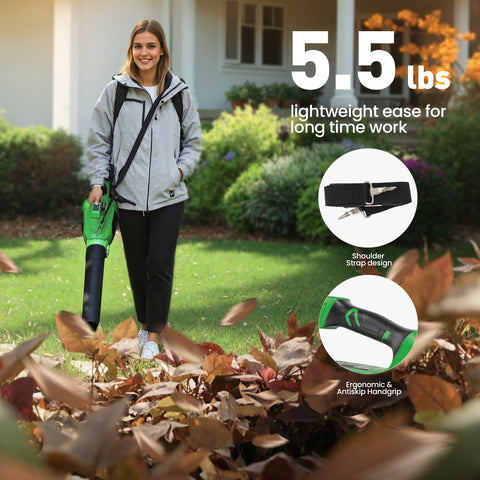 Powerful 40V Brushless Leaf Blower with Dual Batteries for Lawn Care, Yard