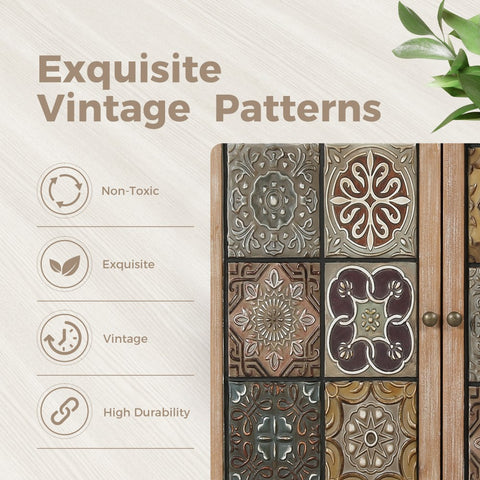 Antique Metal Block Veneer Accent Cabinet