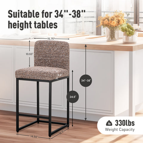 24 Inch Counter Height Bar Stool Chenille Upholstered with Backrest- Set of 4