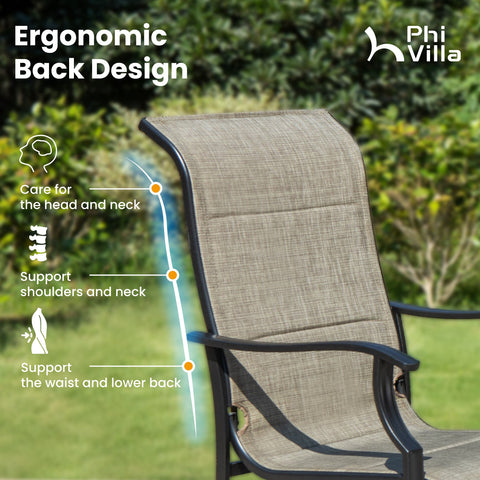 Sling Fabric High-back Padded Patio Fixed Chairs