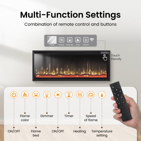 Premium Wall Mounted & Recessed Electric Fireplace with Remote Control
