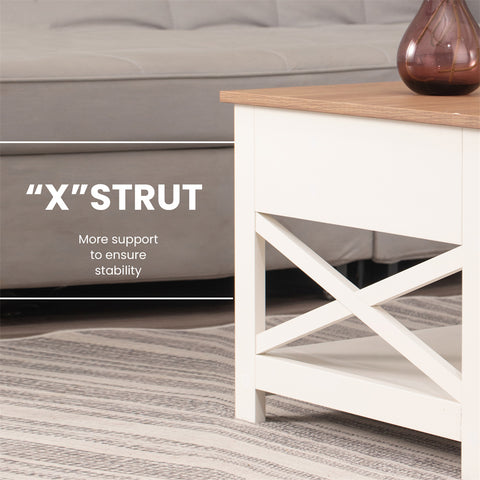 PHI VILLA Farmhouse-Inspired Manufactured Wood Coffee Table