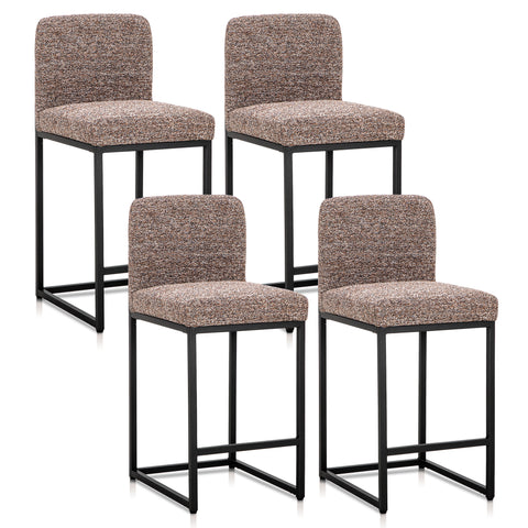 24 Inch Counter Height Bar Stool Chenille Upholstered with Backrest- Set of 4