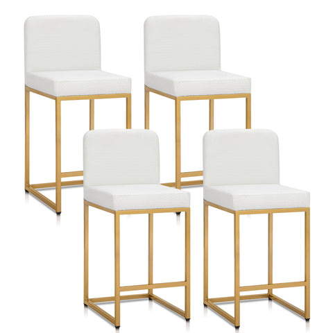 White PU Leather Bar Stools with Backrest – 24" Counter Height, Set of 4