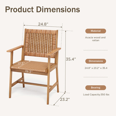 Rattan and Acacia Wood Outdoor Dining Chairs