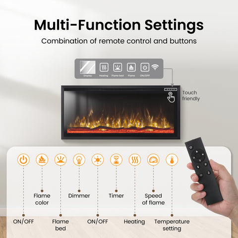 Premium Wall Mounted & Recessed Electric Fireplace with Remote Control