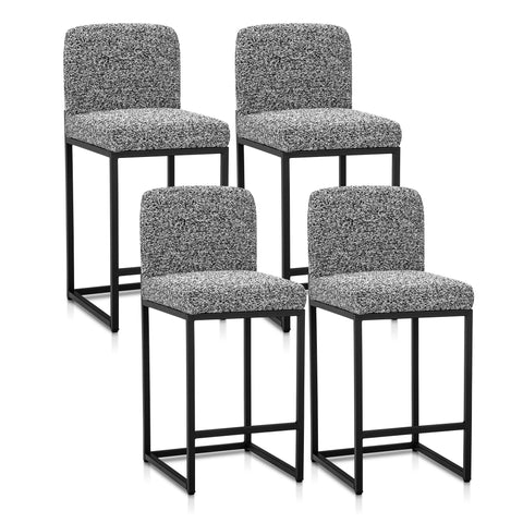 24 Inch Counter Height Bar Stool Chenille Upholstered with Backrest- Set of 4