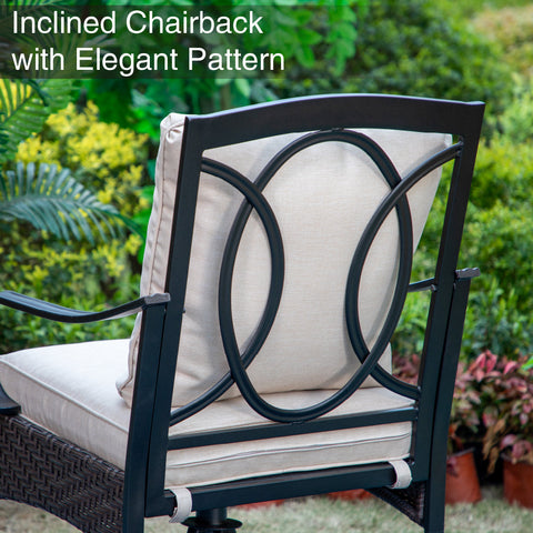 Luxurious Thick-Cushion Rattan-steel Swivel Chairs 7-Pcs Patio Dining Set