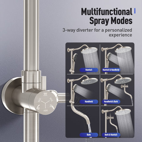 Brushed Nickel Multi-Function Rain Shower Head with Handheld Spray and Adjustable Height