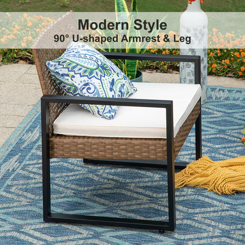 4-Piece Contemporary Rattan-wood Patio Conversation Set