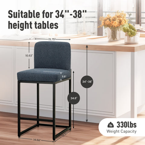 24 Inch Counter Height Bar Stool Chenille Upholstered with Backrest- Set of 4