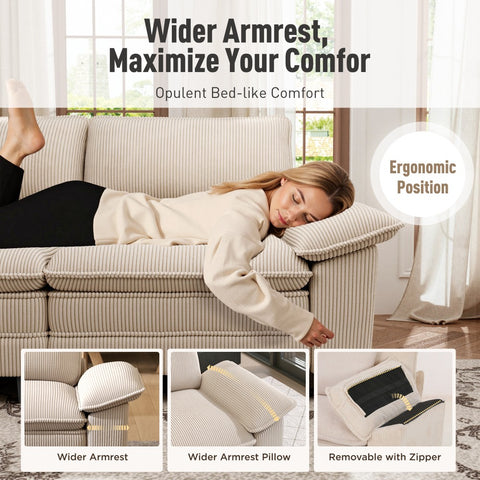Modular Corduroy Sectional Cloud Sofa Set for Living Room