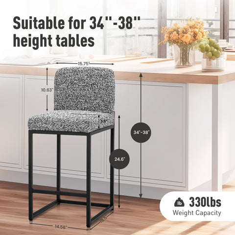 24 Inch Counter Height Bar Stool Chenille Upholstered with Backrest- Set of 4