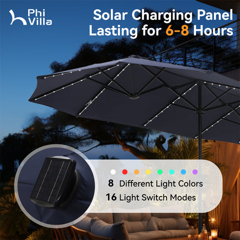 13ft Large Double-Sided Patio Umbrella with Solar Powered LED Lights