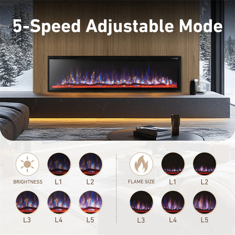 Premium Wall Mounted & Recessed Electric Fireplace with Remote Control