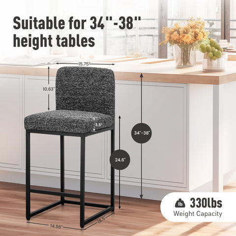 24 Inch Counter Height Bar Stool Chenille Upholstered with Backrest- Set of 4
