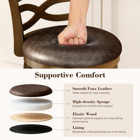 PHI VILLA Rustic Wood Bar Stool with Unique X-Shaped Upholstered Back for Kitchen