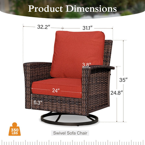 2-Piece Patio Wicker Swivel Glider Chairs with 5.5" Thick Cushions