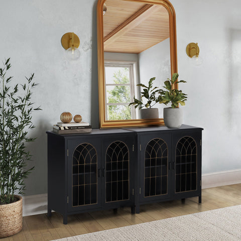 Exquisite Metal Church Window Buffet Storage Cabinet