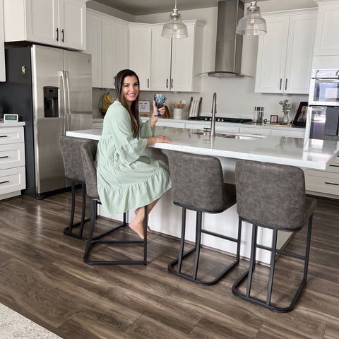 PHI VILLA 24" Modern Square PU Leather Bar Stool with Metal Frame, Set of 4