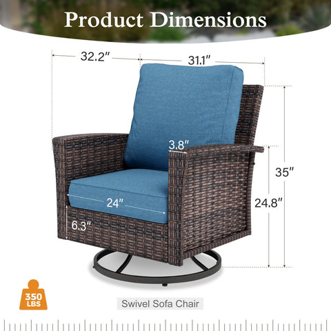 2-Piece Patio Wicker Swivel Glider Chairs with 5.5" Thick Cushions