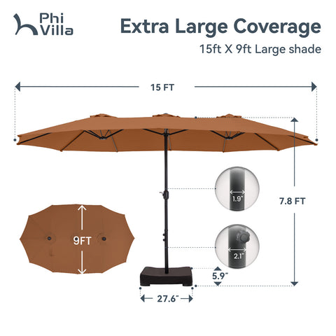 15ft Double-Sided Extra Large Patio Twin Umbrella (Base Included)
