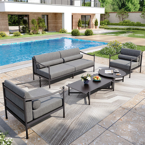 5-Seater Outdoor Conversation Sofa Set with Extra Thick Cushion and 2 Coffee Table