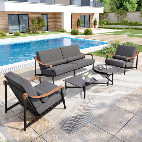 5-Seater Outdoor Conversation Sofa Set with Extra Thick Cushion and 2 Coffee Table