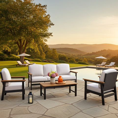 5-Seater Wicker Rattan & HDPE Outdoor Conversation Sofa Set with Coffee Table