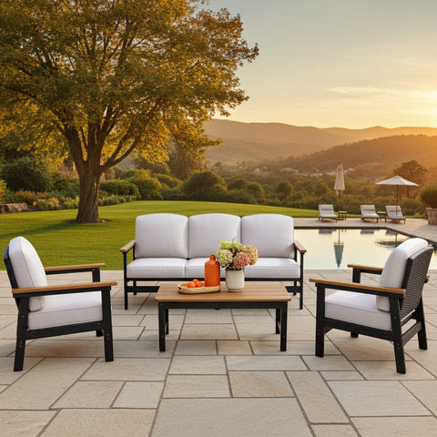 5-Seater Wicker Rattan & HDPE Outdoor Conversation Sofa Set with Coffee Table