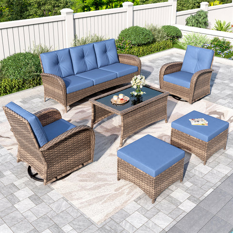 Shop our 5-seater swivel outdoor sofa set now to enjoy luxurious comfort and transform your patio into a cozy retreat.