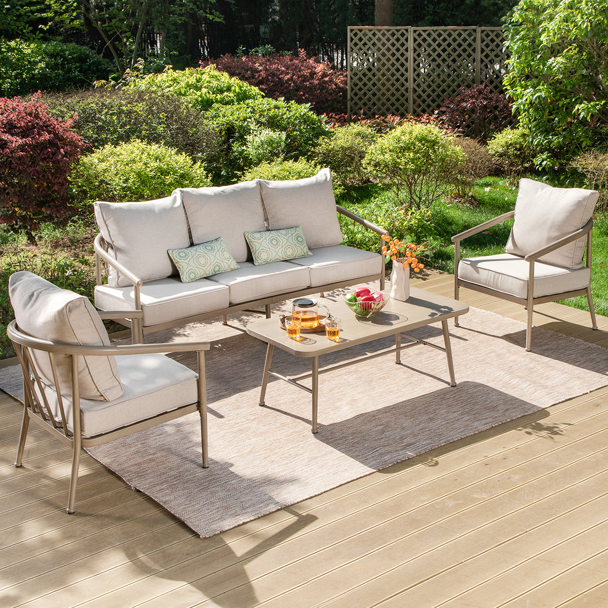 5-Seat Windsor-style Wood-grain Outdoor Sofa Set with Coffee Table