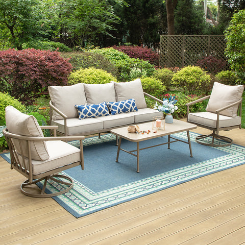 5-Seat Windsor-style Wood-grain Outdoor Sofa Set with Coffee Table
