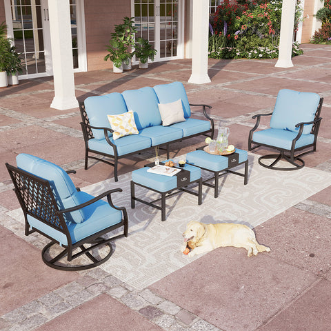 5-Seat Thick Cushion Conversation Sets with Swivel Chairs & Ottoman