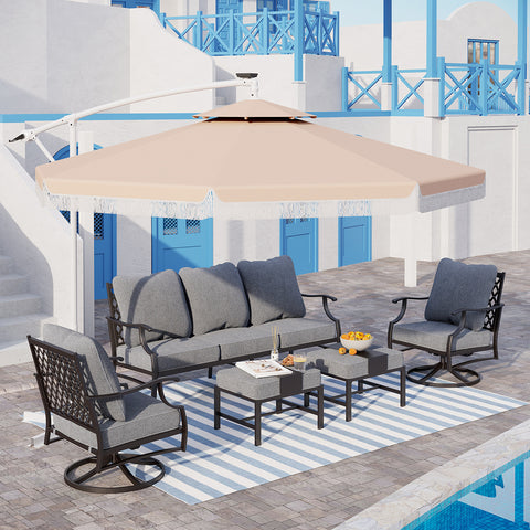 5-Seat Thick Cushion Conversation Sets with Swivel Chairs & Ottoman