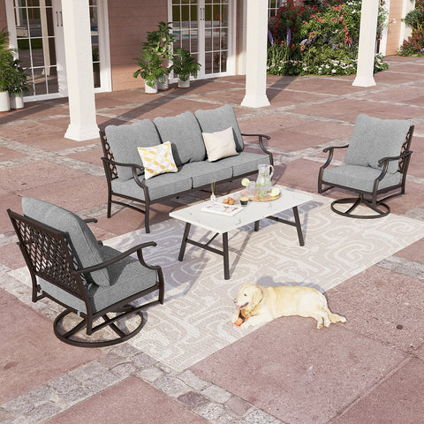 5-Seat Thick Cushion Conversation Sets with Swivel Chairs & Ottoman