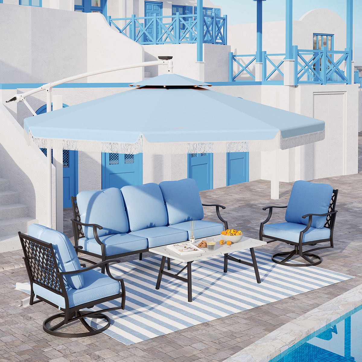 patio sofa for 5 with swivel chair and desk