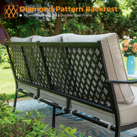 Patio Conversation Set Outdoor 3-Seat Single Sofa Furniture Chairs, Beige
