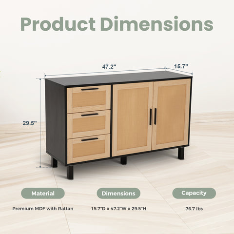 Natural Rattan Storage Sideboard Buffet Cabinet and Chest of Drawers