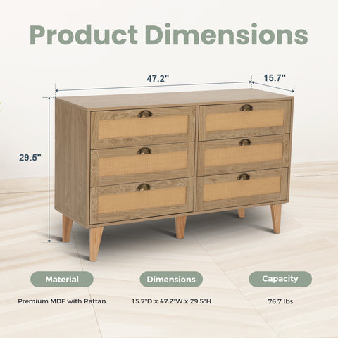 Natural Rattan Storage Sideboard Buffet Cabinet and Chest of Drawers