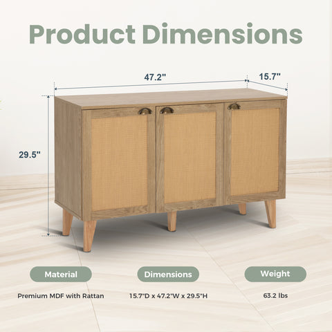 Natural Rattan Storage Sideboard Buffet Cabinet and Chest of Drawers