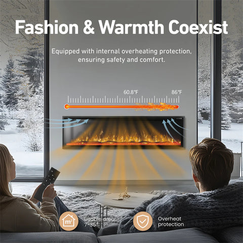 Premium Wall Mounted & Recessed Electric Fireplace with Remote Control