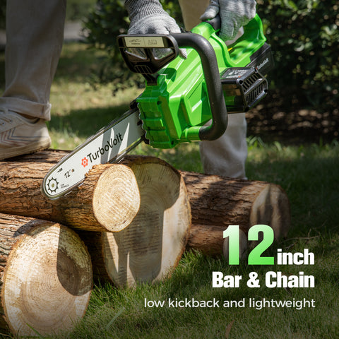12" Cordless Brushless Chainsaw with Auto Oiling and Safety Brake for Wood Cutting
