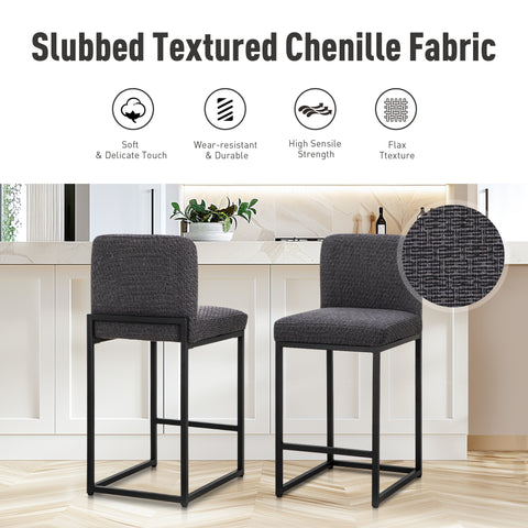 24 Inch Counter Height Bar Stool Chenille Upholstered with Backrest- Set of 4